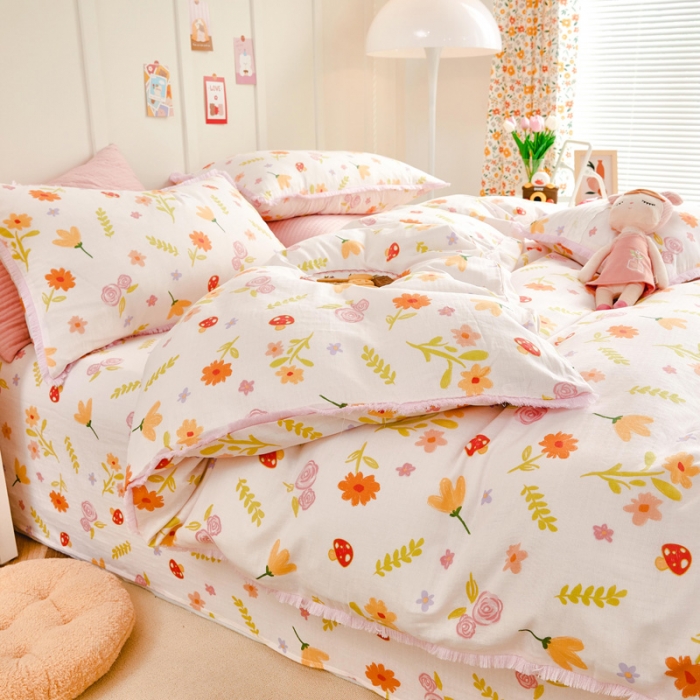 91家纺网 家纺一手货源 找家纺 （总）亲亲公主 2025新款小清新碎花韩版花边双层纱四件套