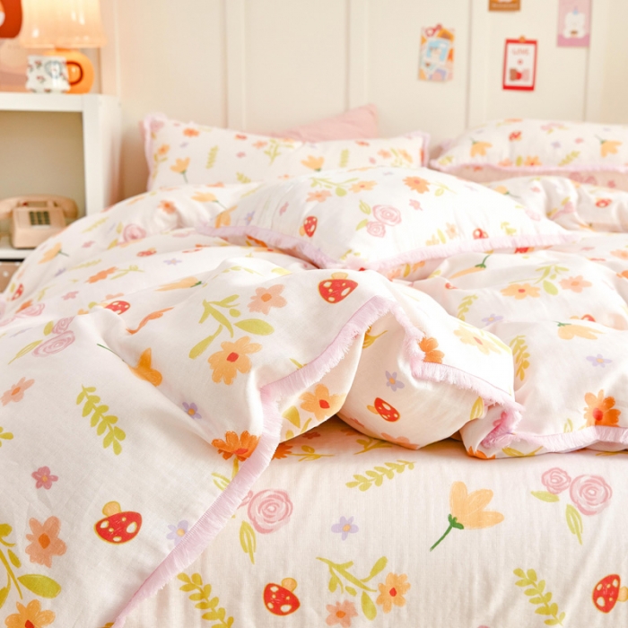 91家纺网 家纺一手货源 找家纺 （总）亲亲公主 2025新款小清新碎花韩版花边双层纱四件套