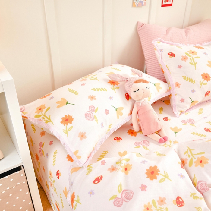 91家纺网 家纺一手货源 找家纺 （总）亲亲公主 2025新款小清新碎花韩版花边双层纱四件套