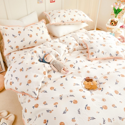 91家纺网 家纺一手货源 找家纺 （总）亲亲公主 2025新款小清新碎花韩版花边双层纱四件套