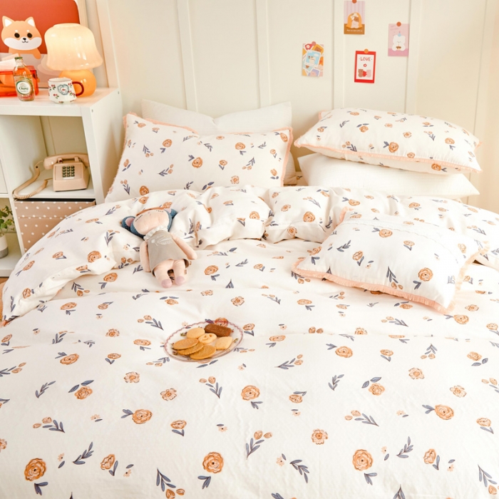 91家纺网 家纺一手货源 找家纺 （总）亲亲公主 2025新款小清新碎花韩版花边双层纱四件套