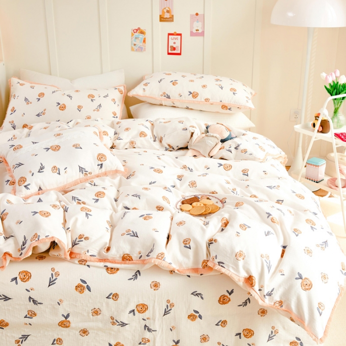 91家纺网 家纺一手货源 找家纺 （总）亲亲公主 2025新款小清新碎花韩版花边双层纱四件套