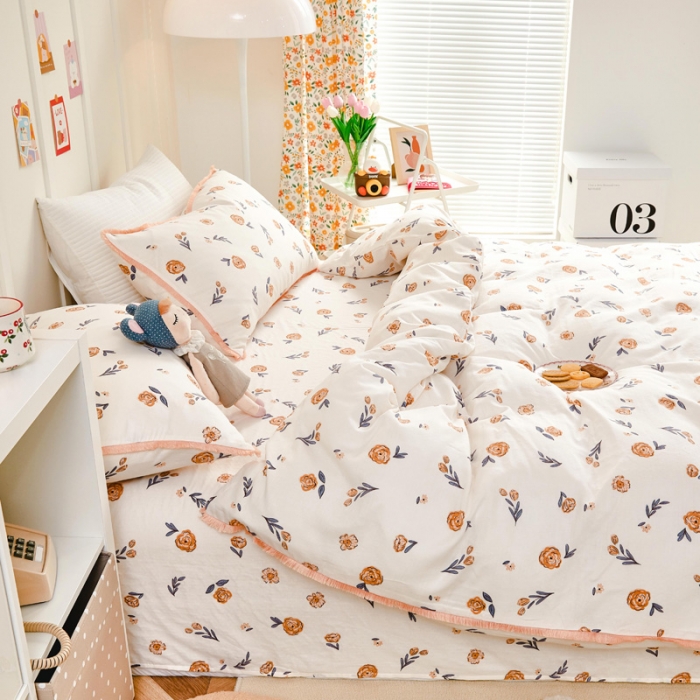 91家纺网 家纺一手货源 找家纺 （总）亲亲公主 2025新款小清新碎花韩版花边双层纱四件套