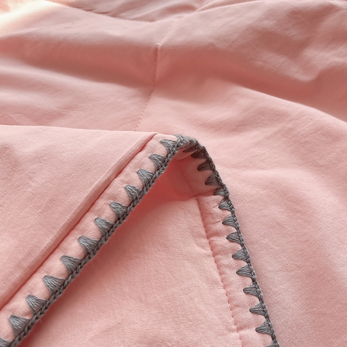 91家纺网 家纺一手货源 找家纺 2022爆款全棉水洗棉贝壳边夏被及夏被四件套 浅粉