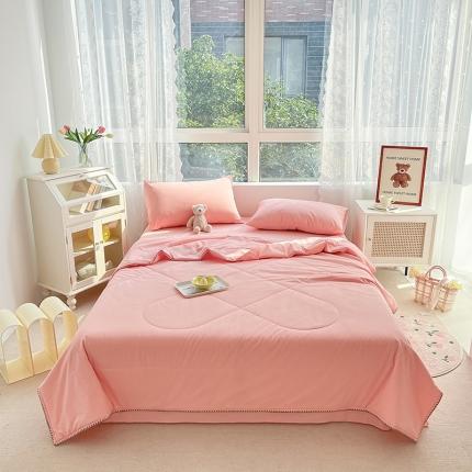 2022爆款全棉水洗棉贝壳边夏被及夏被四件套 浅粉