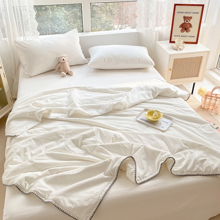 91家纺网 家纺一手货源 找家纺 2022爆款全棉水洗棉贝壳边夏被及夏被四件套 纯白