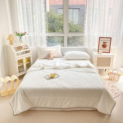 2022爆款全棉水洗棉贝壳边夏被及夏被四件套 纯白