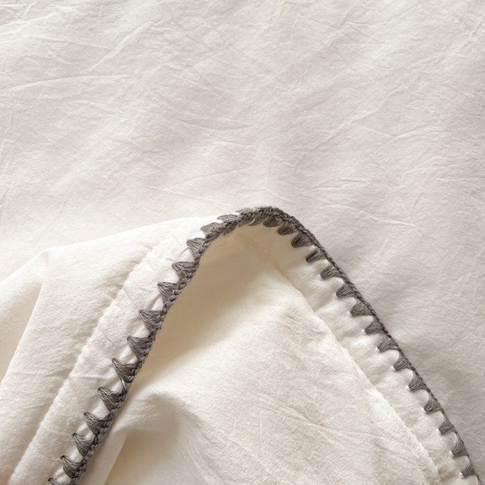 91家纺网 家纺一手货源 找家纺 2022爆款全棉水洗棉贝壳边夏被及夏被四件套 纯白