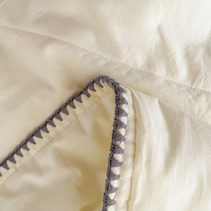 91家纺网 家纺一手货源 找家纺 2022爆款全棉水洗棉贝壳边夏被及夏被四件套 米黄