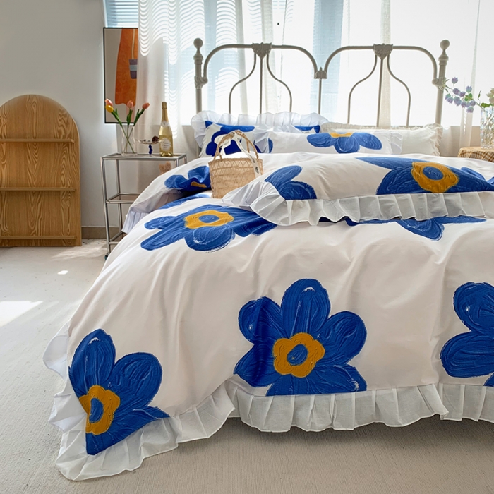 91家纺网 家纺一手货源 找家纺 （总）怡家居 2022新款全棉韩版花边四件套