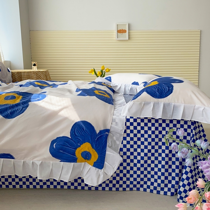 91家纺网 家纺一手货源 找家纺 怡家居 2022新款全棉韩版花边四件套 花间