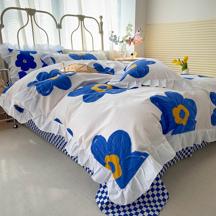 91家纺网 家纺一手货源 找家纺 怡家居 2022新款全棉韩版花边四件套 花间