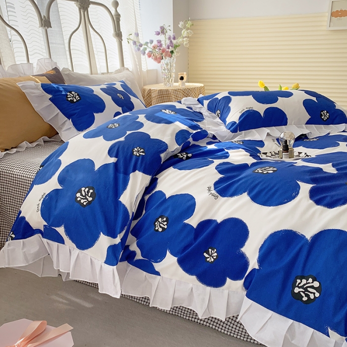 91家纺网 家纺一手货源 找家纺 怡家居 2022新款全棉韩版花边四件套 流影