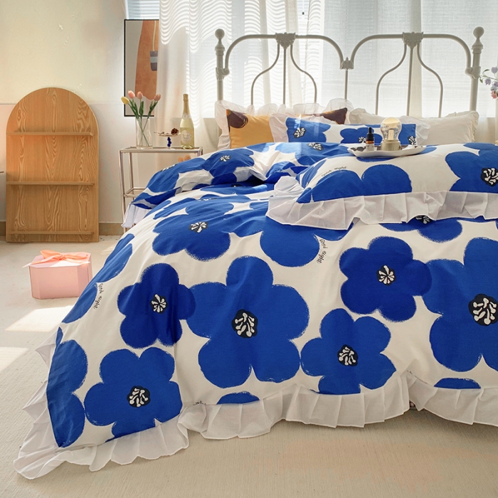 91家纺网 家纺一手货源 找家纺 怡家居 2022新款全棉韩版花边四件套 流影