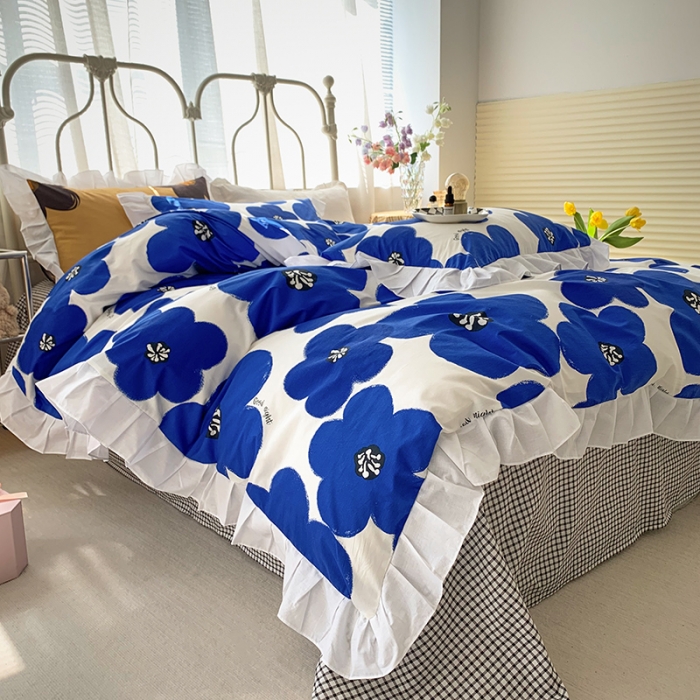 91家纺网 家纺一手货源 找家纺 怡家居 2022新款全棉韩版花边四件套 流影