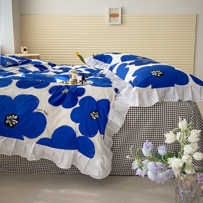 91家纺网 家纺一手货源 找家纺 怡家居 2022新款全棉韩版花边四件套 流影