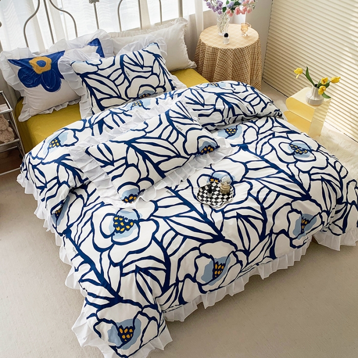 91家纺网 家纺一手货源 找家纺 怡家居 2022新款全棉韩版花边四件套 明秀