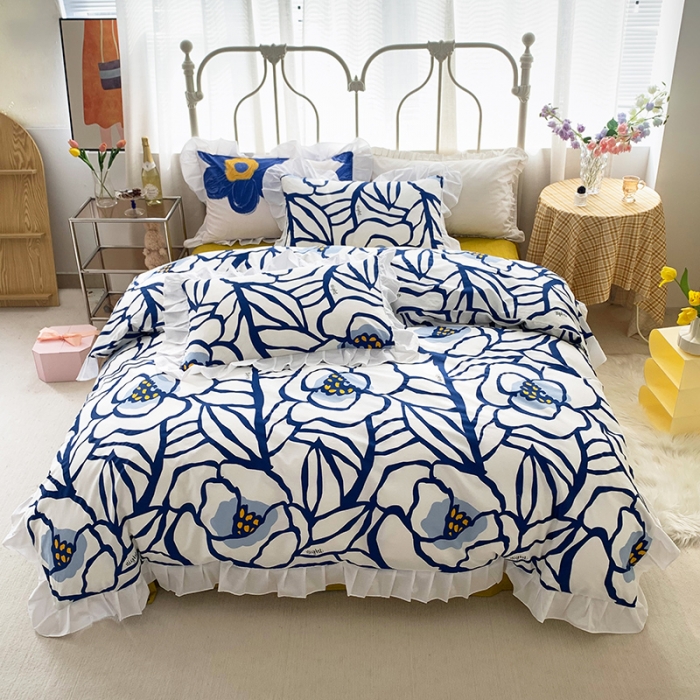 91家纺网 家纺一手货源 找家纺 怡家居 2022新款全棉韩版花边四件套 明秀