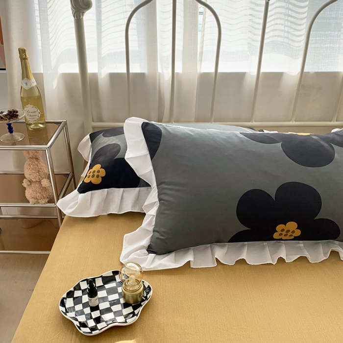 91家纺网 家纺一手货源 找家纺 怡家居 2022新款全棉韩版花边四件套 墨青