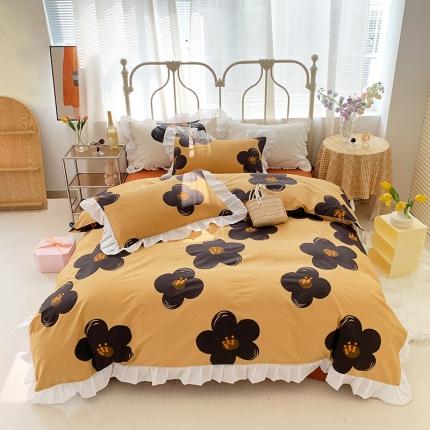 怡家居 2022新款全棉韩版花边四件套 青彩