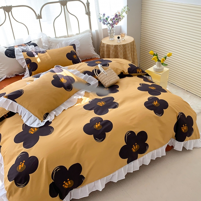 91家纺网 家纺一手货源 找家纺 怡家居 2022新款全棉韩版花边四件套 青彩