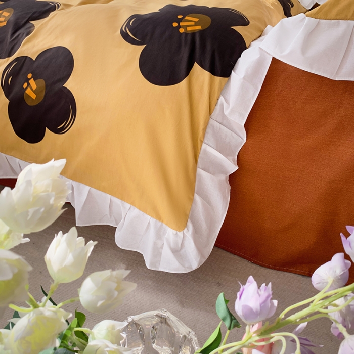 91家纺网 家纺一手货源 找家纺 怡家居 2022新款全棉韩版花边四件套 青彩