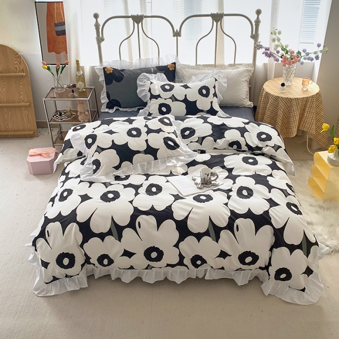 91家纺网 家纺一手货源 找家纺 怡家居 2022新款全棉韩版花边四件套 入画