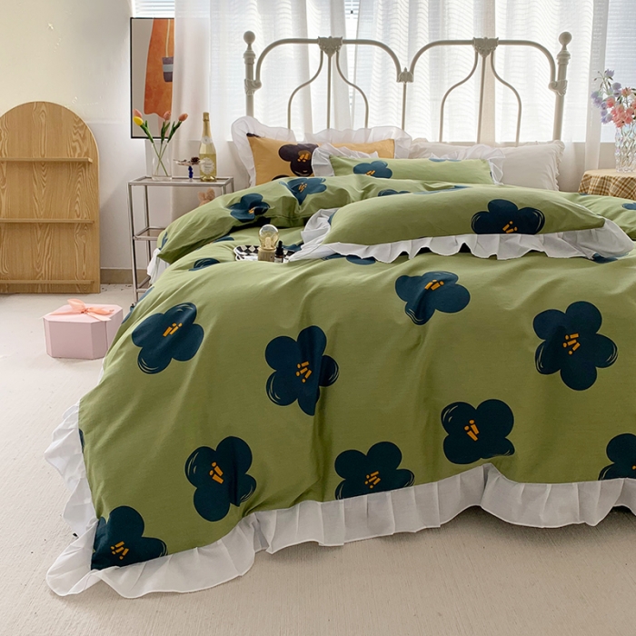 91家纺网 家纺一手货源 找家纺 怡家居 2022新款全棉韩版花边四件套 舒荷