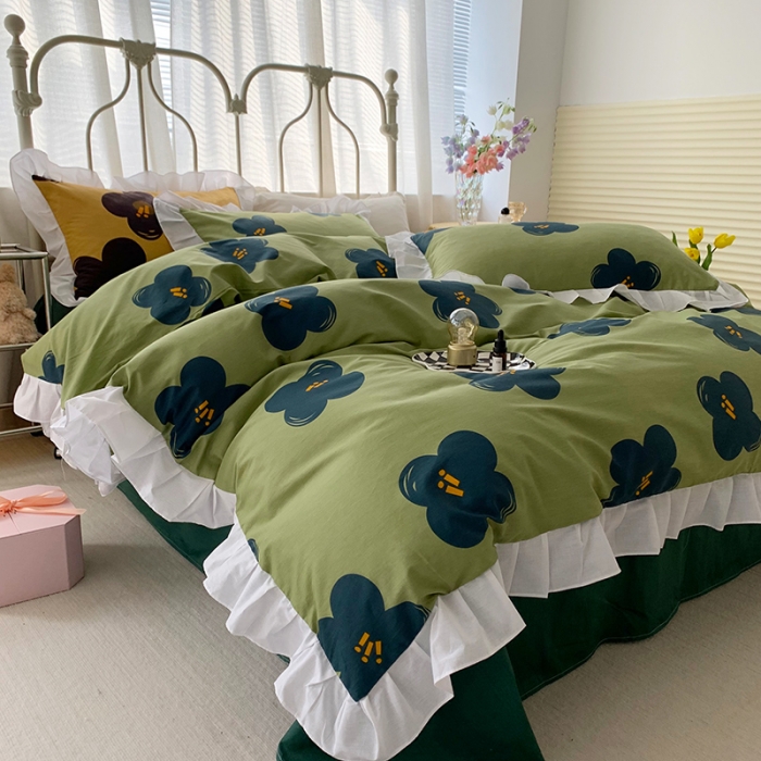 91家纺网 家纺一手货源 找家纺 怡家居 2022新款全棉韩版花边四件套 舒荷