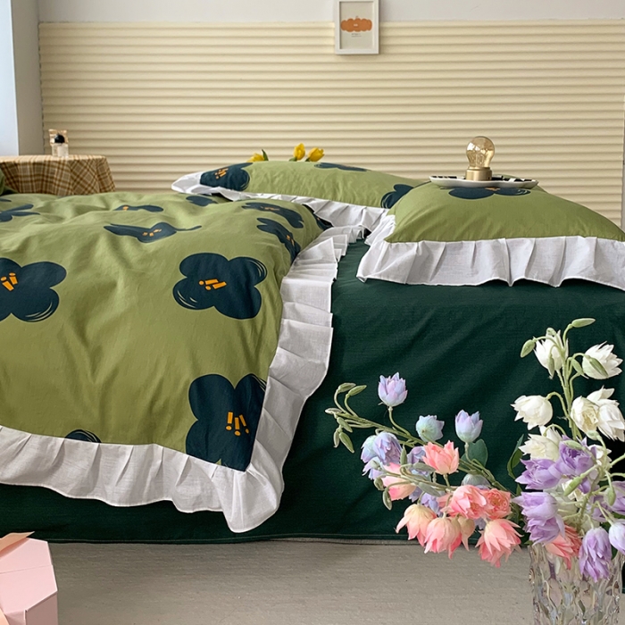 91家纺网 家纺一手货源 找家纺 怡家居 2022新款全棉韩版花边四件套 舒荷