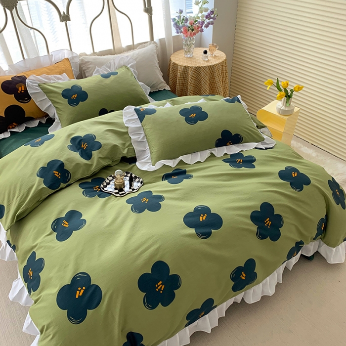 91家纺网 家纺一手货源 找家纺 怡家居 2022新款全棉韩版花边四件套 舒荷