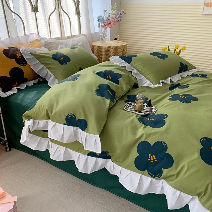 91家纺网 家纺一手货源 找家纺 怡家居 2022新款全棉韩版花边四件套 舒荷