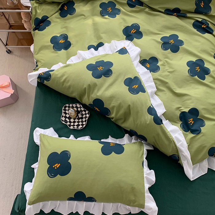 91家纺网 家纺一手货源 找家纺 怡家居 2022新款全棉韩版花边四件套 舒荷