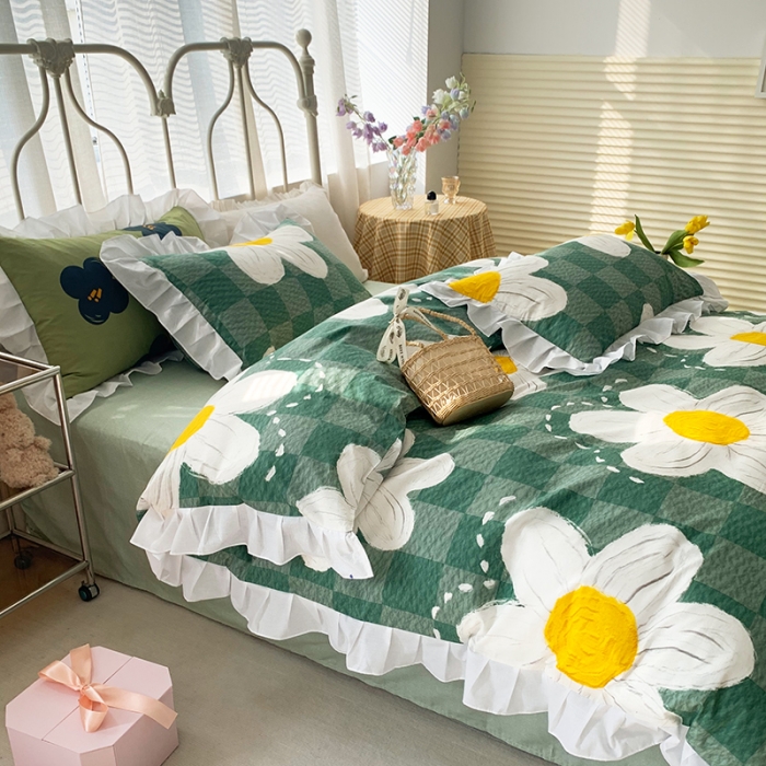 91家纺网 家纺一手货源 找家纺 怡家居 2022新款全棉韩版花边四件套 宛碧