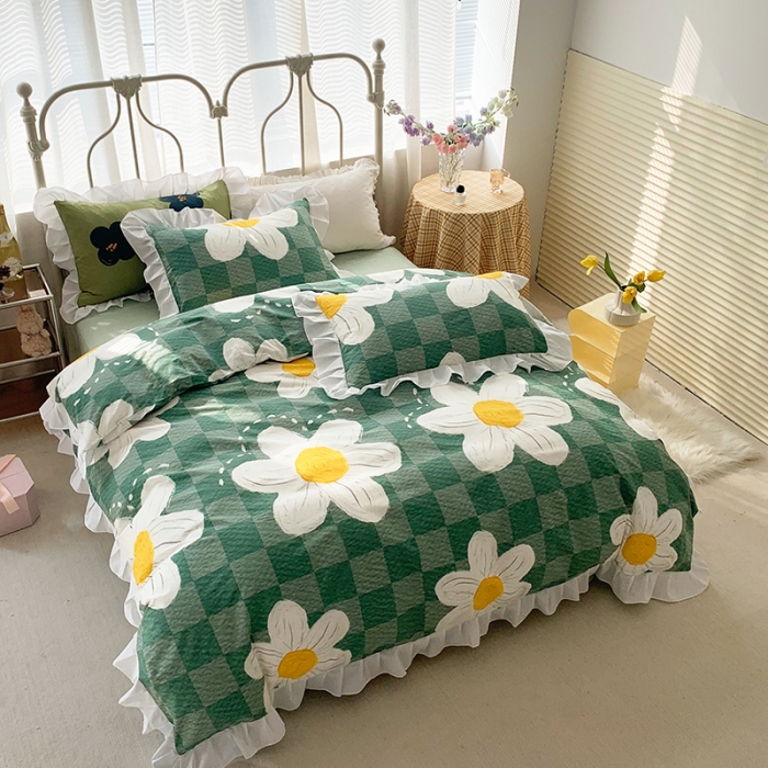 91家纺网 家纺一手货源 找家纺 怡家居 2022新款全棉韩版花边四件套 宛碧