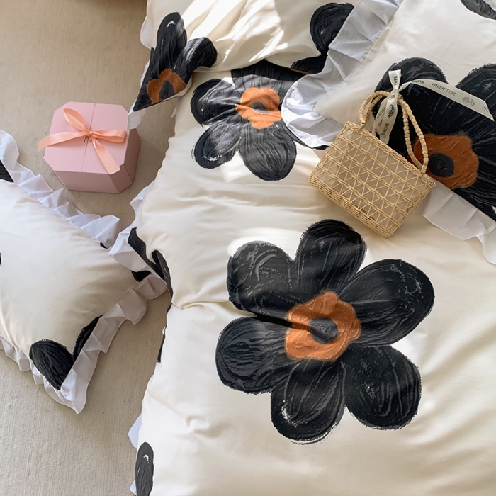 91家纺网 家纺一手货源 找家纺 怡家居 2022新款全棉韩版花边四件套 韵染