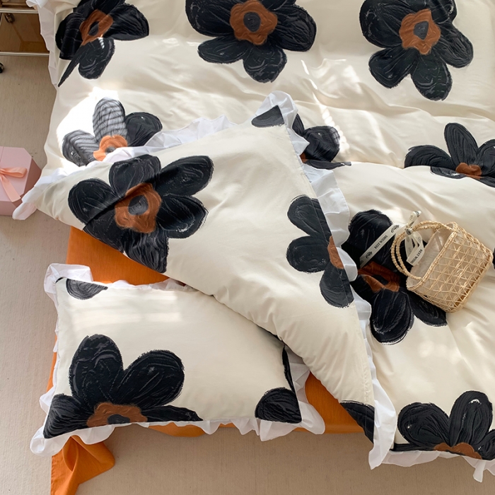 91家纺网 家纺一手货源 找家纺 怡家居 2022新款全棉韩版花边四件套 韵染