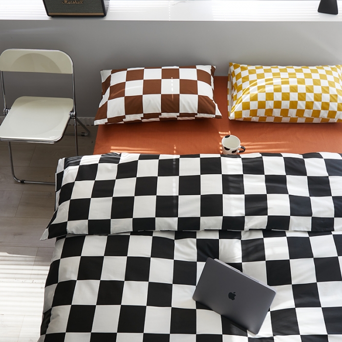 91家纺网 家纺一手货源 找家纺 怡家居 2022新款全棉棋盘格混搭四件套 棋盘格黑