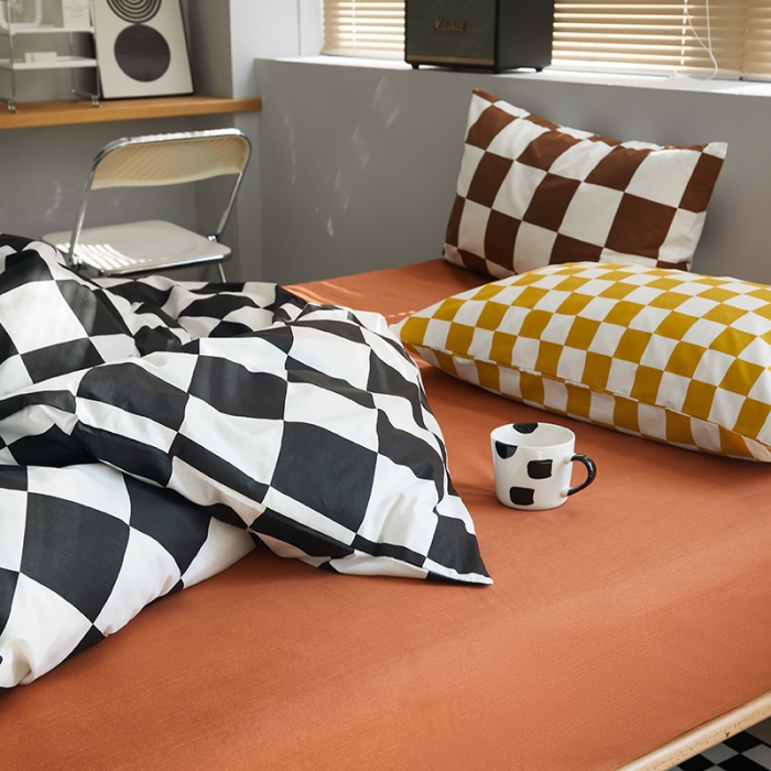 91家纺网 家纺一手货源 找家纺 怡家居 2022新款全棉棋盘格混搭四件套 棋盘格黑