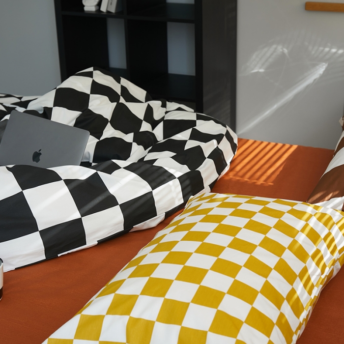 91家纺网 家纺一手货源 找家纺 怡家居 2022新款全棉棋盘格混搭四件套 棋盘格黑