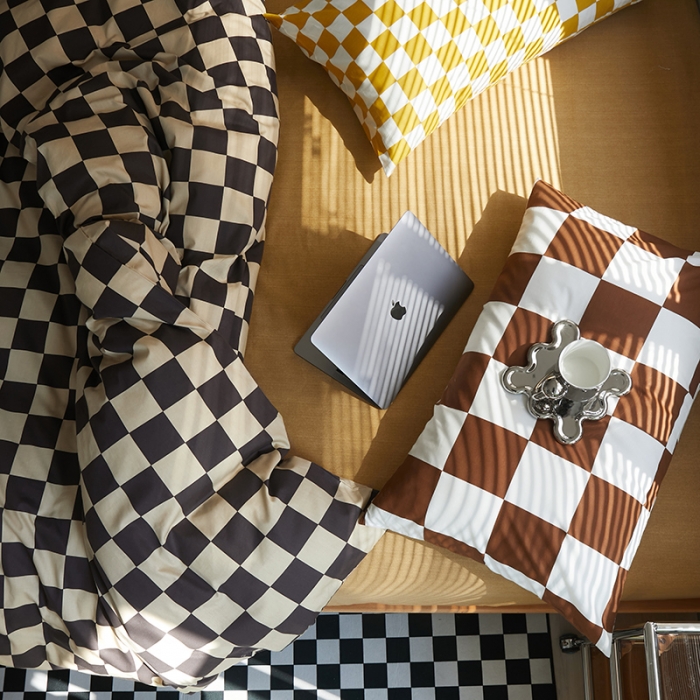 91家纺网 家纺一手货源 找家纺 怡家居 2022新款全棉棋盘格混搭四件套 棋盘格黑驼