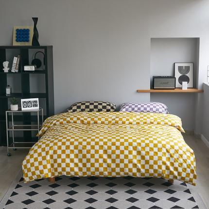 怡家居 2022新款全棉棋盘格混搭四件套 棋盘格黄