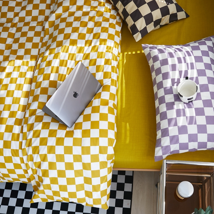 91家纺网 家纺一手货源 找家纺 怡家居 2022新款全棉棋盘格混搭四件套 棋盘格黄