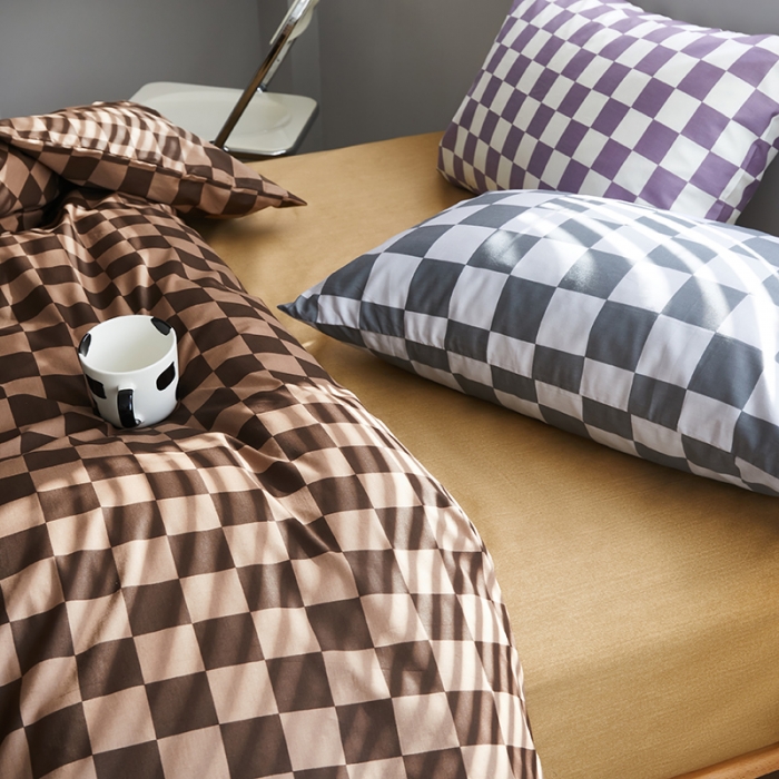 91家纺网 家纺一手货源 找家纺 怡家居 2022新款全棉棋盘格混搭四件套 棋盘格咖棕