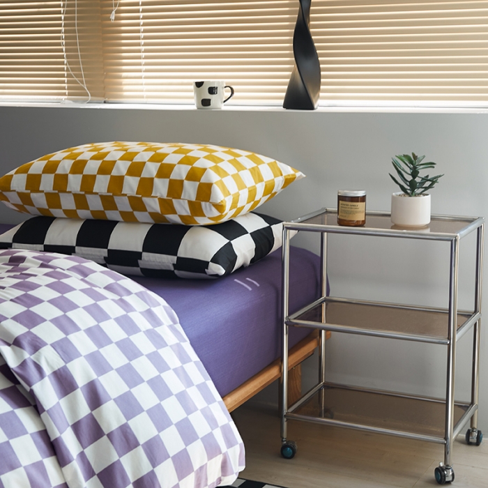 91家纺网 家纺一手货源 找家纺 怡家居 2022新款全棉棋盘格混搭四件套 棋盘格紫