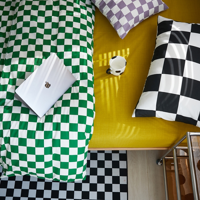 91家纺网 家纺一手货源 找家纺 怡家居 2022新款全棉棋盘格混搭四件套 棋盘绿格