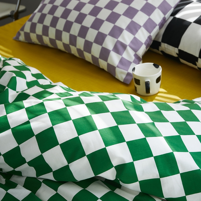 91家纺网 家纺一手货源 找家纺 怡家居 2022新款全棉棋盘格混搭四件套 棋盘绿格