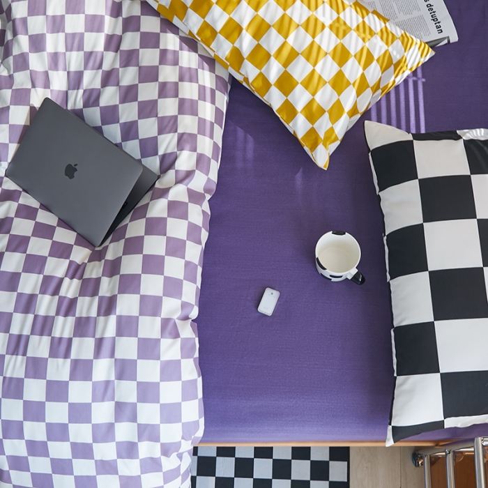 91家纺网 家纺一手货源 找家纺 怡家居 2022新款全棉棋盘格混搭四件套 棋盘格紫