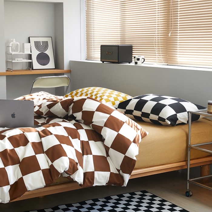 91家纺网 家纺一手货源 找家纺 怡家居 2022新款全棉棋盘格混搭四件套 棋盘棕格