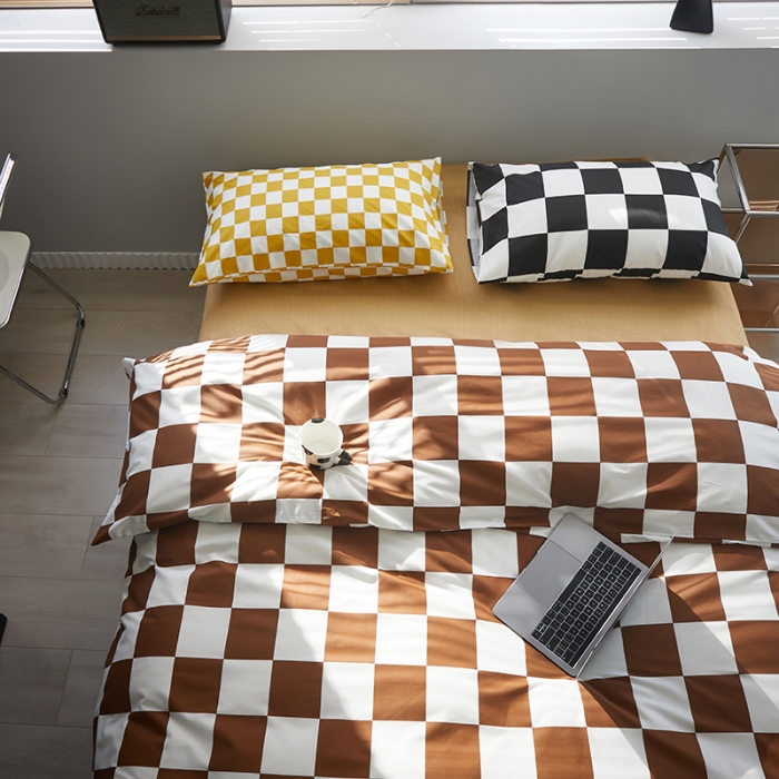 91家纺网 家纺一手货源 找家纺 怡家居 2022新款全棉棋盘格混搭四件套 棋盘棕格